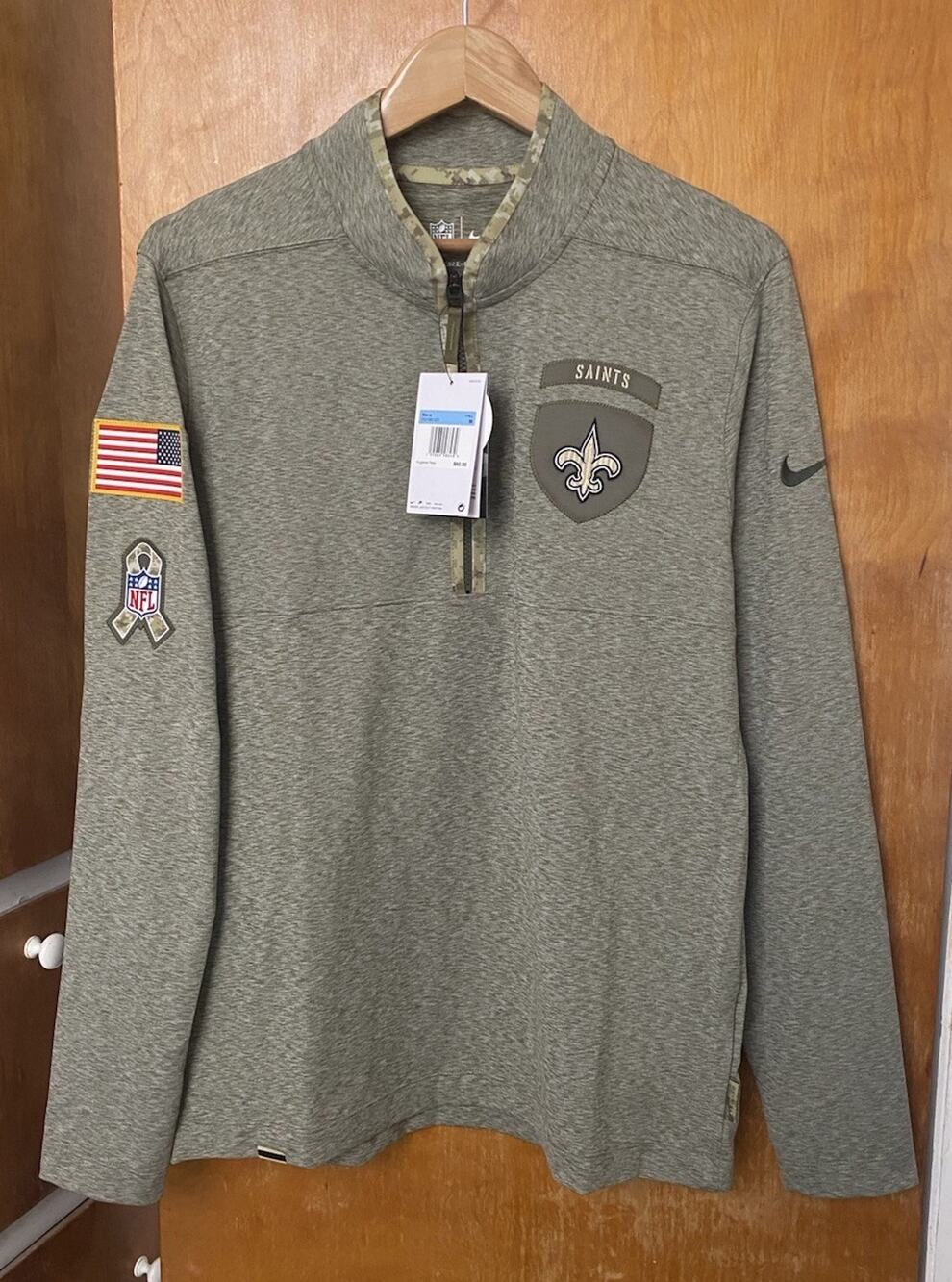 Nike NFL NO Saints Salute To Service 1/4 Zip Dri-Fit Long Sleeve Pullover Sz M